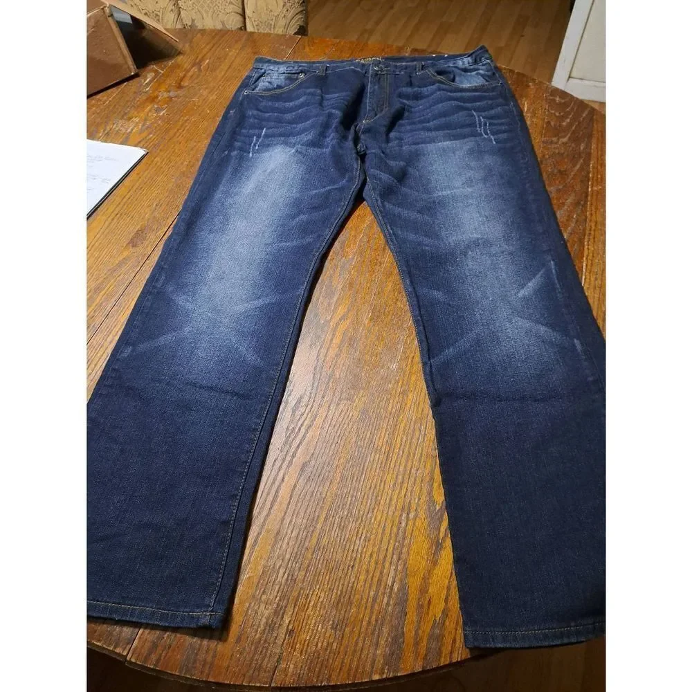 38x32 Carbon Faded Distressed Bootcut Flex Denim Blue Jeans Pockets Belt Loops